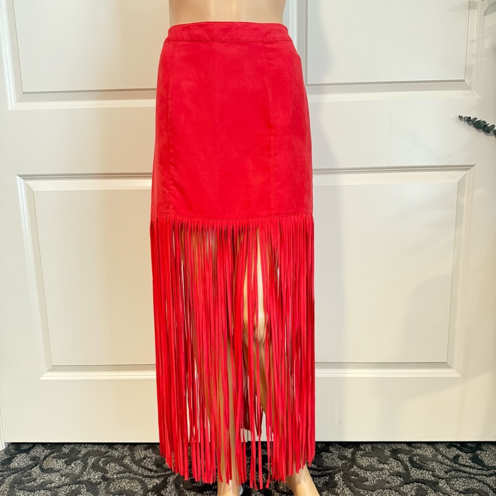 Brand: H&M ❤️ COACHELLA Official Collection -Red Fringe Midi Skirt - Picture 15 of 16